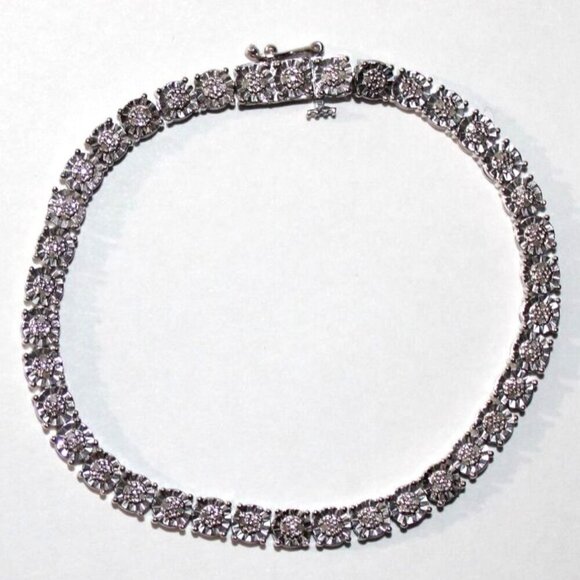 Faceted Sterling Silver Tennis Bracelet - Picture 3 of 6